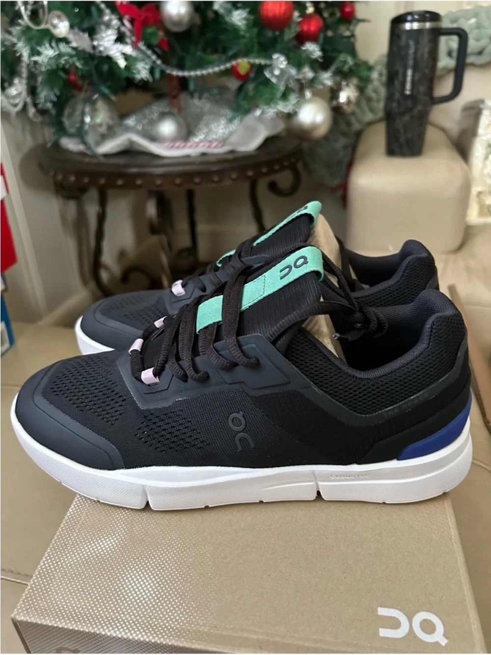 On Running The Roger Spin Black Athletic Shoes with Green, Yellow, Blue, Accents